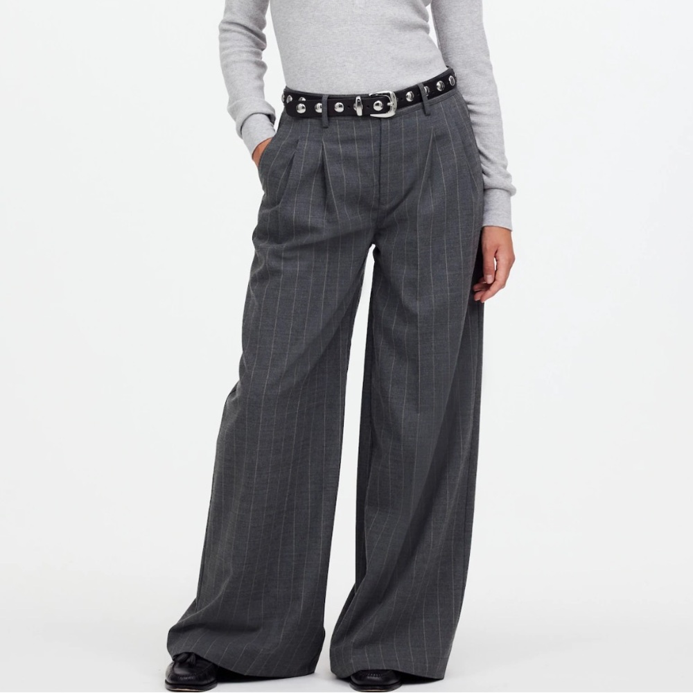 Madewell The Harlow Superwide-Leg Trouser Womens 00 Grey Wide‎ Pinstripe